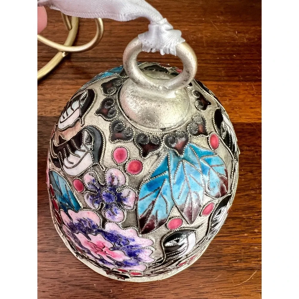 Cloisonne Enamel Bell Bird Floral Design Decorative Hanging Bell